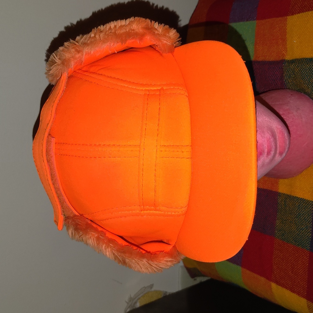 Vtg Duck Bay Blaze Orange Hunting Sherpa Lining Ear Flaps Ear Muffs Hat Cap